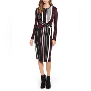 Socialite Black and Red Striped Long Sleeve Dress